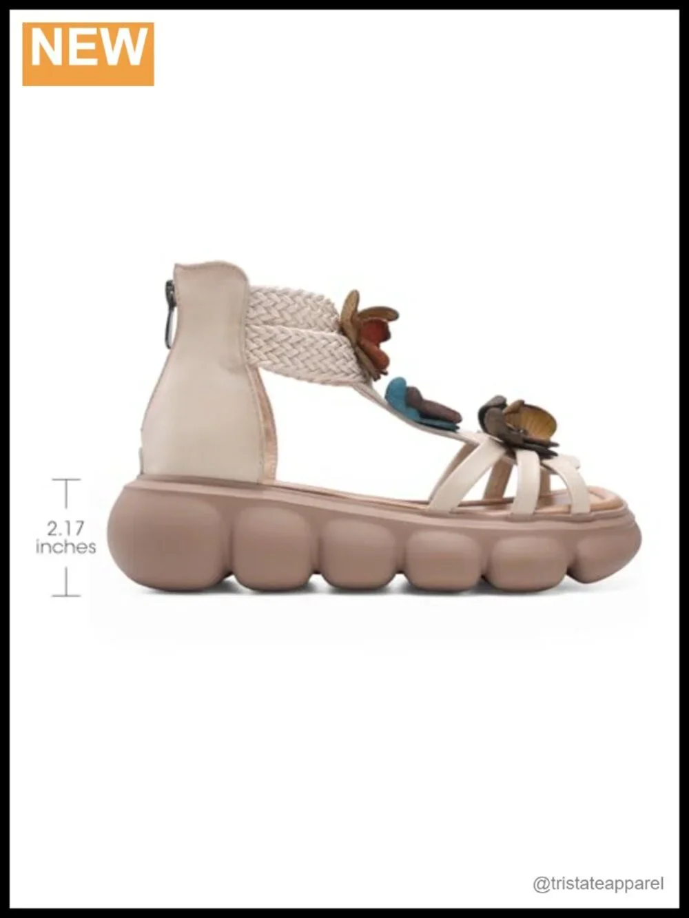 Women's Cow Leather Platform Wedge Sandals Butterfly Open Toe Zip